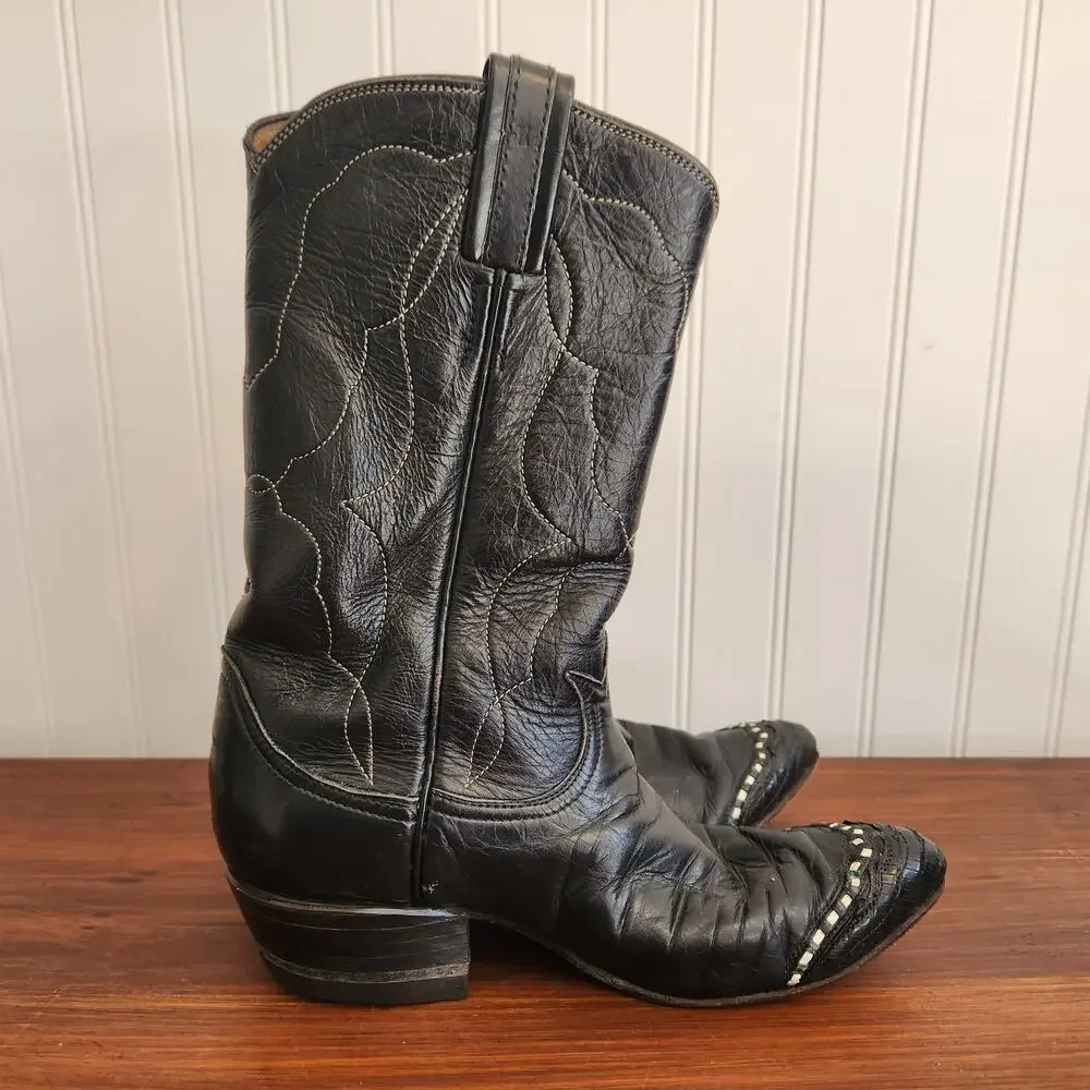 Tony Lama Women's Size 4 Cowboy Boots Vintage Style 7075 Black Leather Pre-owned